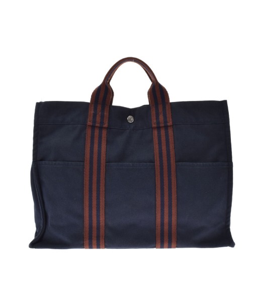 HERMES Hermes Fool Toe MM Navy Blue / Brown Unisex Canvas Tote Bag le des métaux précieux