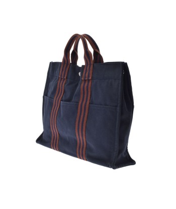 HERMES Hermes Fool Toe MM Navy Blue / Brown Unisex Canvas Tote Bag le des métaux précieux