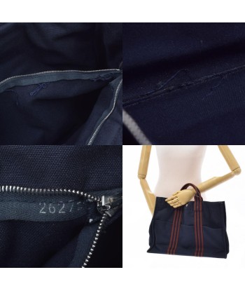 HERMES Hermes Fool Toe MM Navy Blue / Brown Unisex Canvas Tote Bag le des métaux précieux