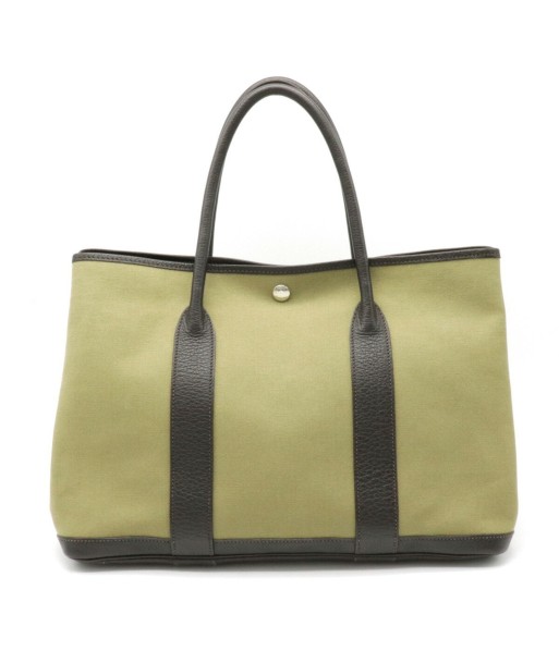 HERMES Hermes Garden PM Tote Bag Handbag Toile Officier Leather Khaki Dark Brown  F Engraved de l' environnement