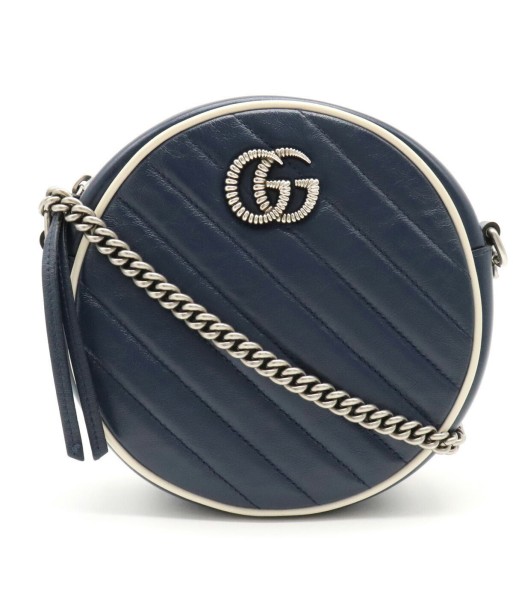 GUCCI Gucci GG Marmont Round Mini Shoulder Bag Chain Quilted Leather Navy Blue White 550154 paiement sécurisé