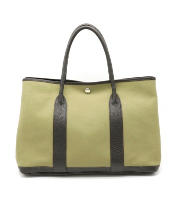 HERMES Hermes Garden PM Tote Bag Handbag Toile Officier Leather Khaki Dark Brown  F Engraved de l' environnement