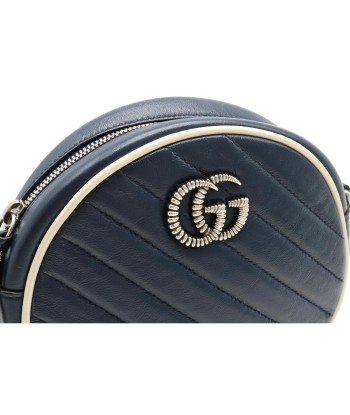 GUCCI Gucci GG Marmont Round Mini Shoulder Bag Chain Quilted Leather Navy Blue White 550154 paiement sécurisé