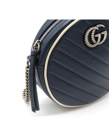 GUCCI Gucci GG Marmont Round Mini Shoulder Bag Chain Quilted Leather Navy Blue White 550154 paiement sécurisé