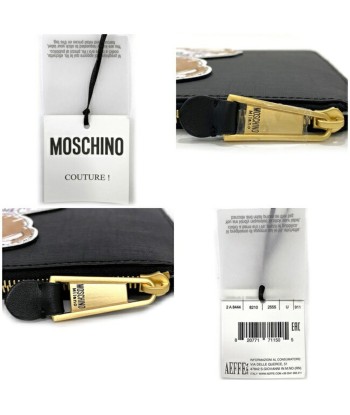 Moschino Unisex Leather Clutch Bag,Handbag Black,Brown rembourrage situé sous