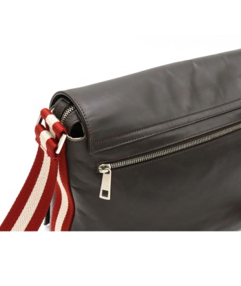 BALLY Bally Train Spotting Shoulder Bag Leather Dark Brown Red White meilleur choix