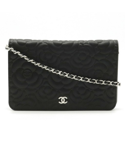 CHANEL Chanel Camellia Chain Bag Clutch Leather Black A82336 une grave pollution 