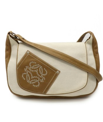 LOEWE Loewe Anagram Shoulder Bag Studs Canvas Leather Natural Khaki Brown 325.79.002 pas chere