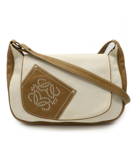 LOEWE Loewe Anagram Shoulder Bag Studs Canvas Leather Natural Khaki Brown 325.79.002 pas chere