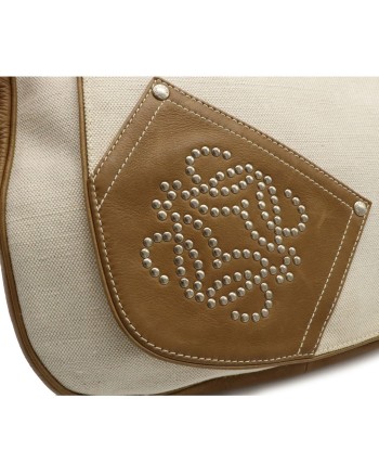 LOEWE Loewe Anagram Shoulder Bag Studs Canvas Leather Natural Khaki Brown 325.79.002 pas chere