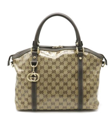 GUCCI Gucci GG crystal tote bag handbag coated canvas leather khaki beige dark brown 341503 de technologie