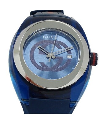 Gucci GUCCI Watch Mens Womens Sink SYNC Date Quartz Stainless SS Rubber YA137104A 137.1 Blue de France