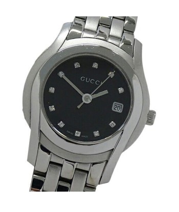 Gucci GUCCI Watch Ladies G Class 11P Diamond Date Quartz Stainless SS 5500L Silver Black Polished Pour