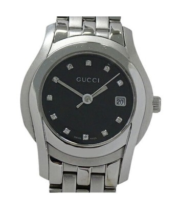 Gucci GUCCI Watch Ladies G Class 11P Diamond Date Quartz Stainless SS 5500L Silver Black Polished Pour