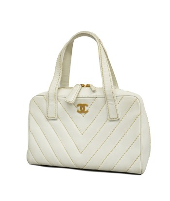 Auth Chanel Handbag V Stitch Leather White Gold Metal outlet