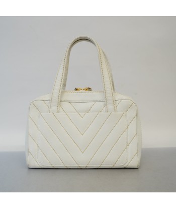 Auth Chanel Handbag V Stitch Leather White Gold Metal outlet