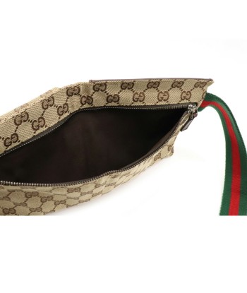 GUCCI Gucci GG canvas sherry line body bag waist pouch hip leather khaki beige dark brown 28566 pas chere