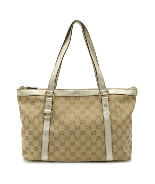 GUCCI Gucci GG canvas tote bag shoulder metallic leather beige champagne gold 141470 soldes