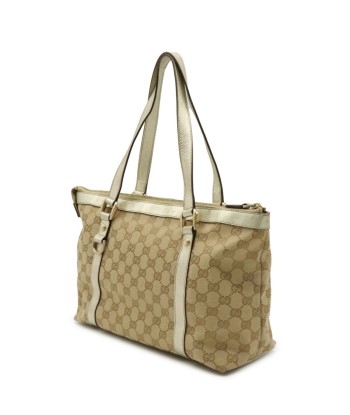 GUCCI Gucci GG canvas tote bag shoulder metallic leather beige champagne gold 141470 soldes