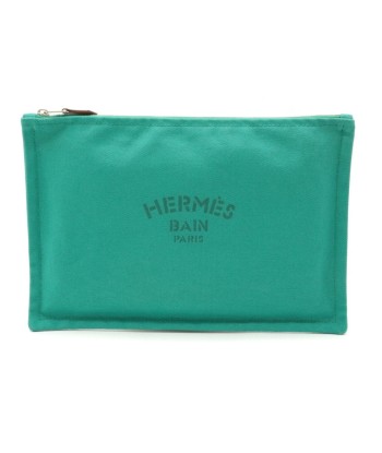 HERMES Hermes Yotting Flat GM Clutch Bag Pouch Multi Second 100% Cotton Aqua Teek Green français