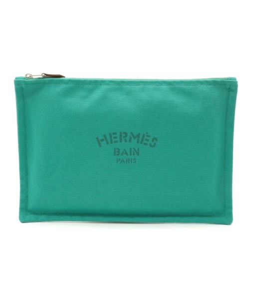 HERMES Hermes Yotting Flat GM Clutch Bag Pouch Multi Second 100% Cotton Aqua Teek Green français