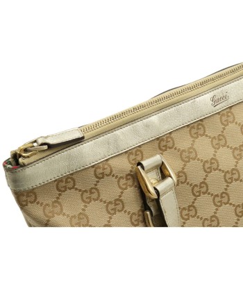 GUCCI Gucci GG canvas tote bag shoulder metallic leather beige champagne gold 141470 soldes