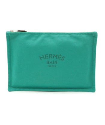 HERMES Hermes Yotting Flat GM Clutch Bag Pouch Multi Second 100% Cotton Aqua Teek Green français