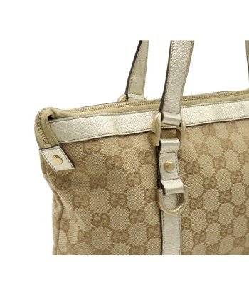 GUCCI Gucci GG canvas tote bag shoulder metallic leather beige champagne gold 141470 soldes