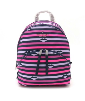 kate spade Kate Spade Carissa Lip Print Border Stripe Medium Rucksack Backpack Nylon Pink Multi WKRU6587 de pas cher