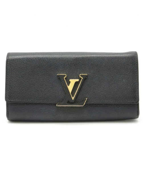 LOUIS VUITTON Louis Vuitton Portofeuil Capsine Long Bi-Fold Wallet Leather Noir Black Fuchsia Pink M61248 à prix réduit toute l'année