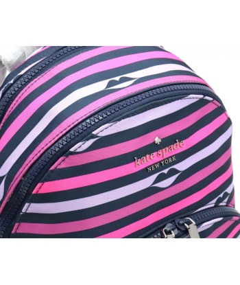 kate spade Kate Spade Carissa Lip Print Border Stripe Medium Rucksack Backpack Nylon Pink Multi WKRU6587 de pas cher