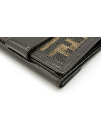 FENDI Fendi Zucca pattern W wallet double bi-fold canvas leather khaki brown dark Comparez et commandez 