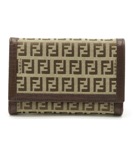 FENDI Fendi Zucchino bi-fold wallet canvas leather beige dark brown 8M0029 les ctes