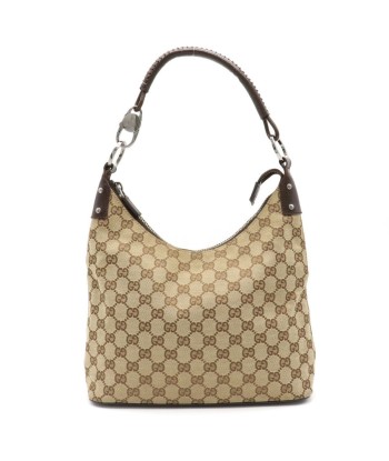 GUCCI Gucci GG canvas shoulder bag leather khaki beige dark brown 115003 livraison gratuite