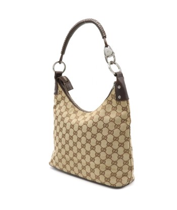 GUCCI Gucci GG canvas shoulder bag leather khaki beige dark brown 115003 livraison gratuite