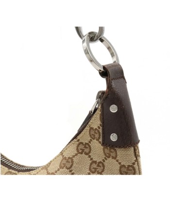 GUCCI Gucci GG canvas shoulder bag leather khaki beige dark brown 115003 livraison gratuite