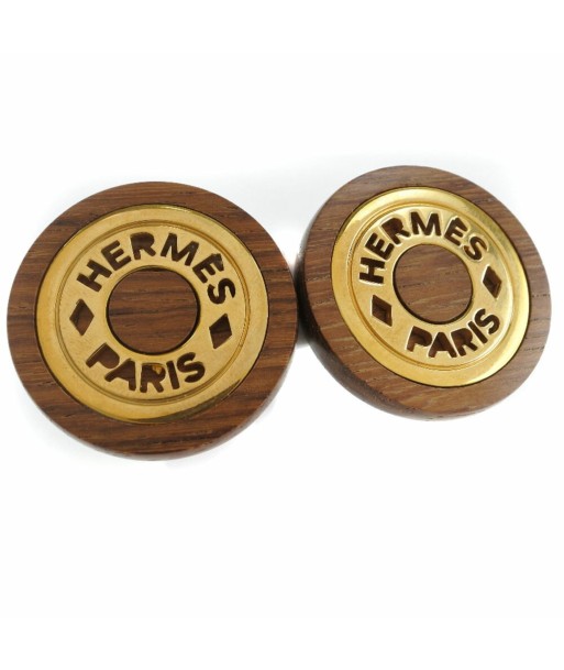 HERMES Hermes Serie Wood Gold Plating Brown Womens Earrings prix