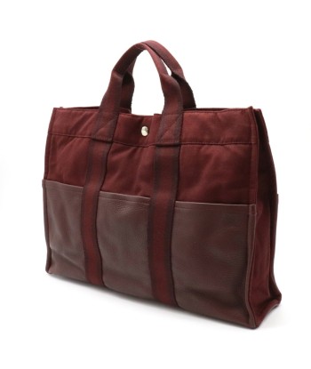 HERMES Hermes Fool Tote MM Half Leather Bag Handbag Canvas Bordeaux Red pas chere