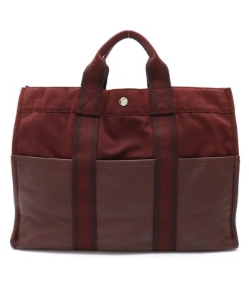 HERMES Hermes Fool Tote MM Half Leather Bag Handbag Canvas Bordeaux Red pas chere