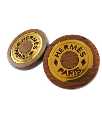 HERMES Hermes Serie Wood Gold Plating Brown Womens Earrings prix