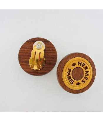 HERMES Hermes Serie Wood Gold Plating Brown Womens Earrings prix