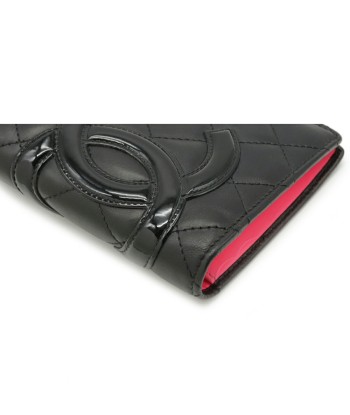 CHANEL Chanel Cambon Line Coco Mark Bi-Fold Wallet Leather Soft Calf Enamel Black Pink A26717 la colonne vertébrale