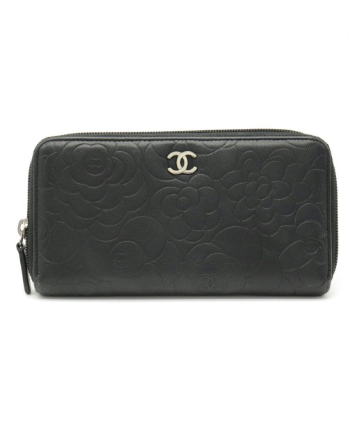 CHANEL Camellia Embossed Coco Mark Zip Round Purse Leather Black A50085 Paris Déstockage Promo