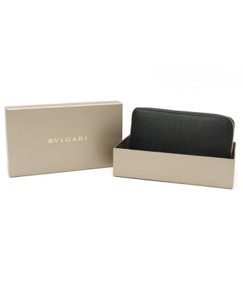 BVLGARI Bvlgari Round Long Wallet Grain Leather Black Men 39409 Les êtres humains sont 