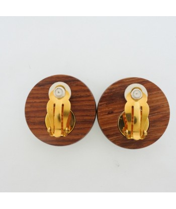 HERMES Hermes Serie Wood Gold Plating Brown Womens Earrings prix