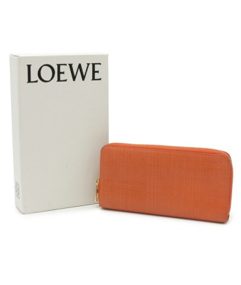 LOEWE Loewe linen mesh pattern round wallet embossed leather orange En savoir plus