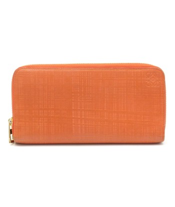 LOEWE Loewe linen mesh pattern round wallet embossed leather orange En savoir plus