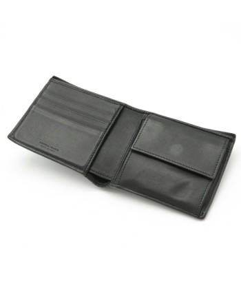 BOTTEGA VENETA Intrecciato Embroidered Detail Striped Bi-Fold Wallet Leather Black à prix réduit toute l'année