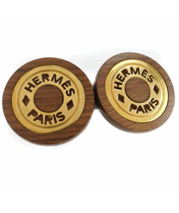 HERMES Hermes Serie Wood Gold Plating Brown Womens Earrings prix