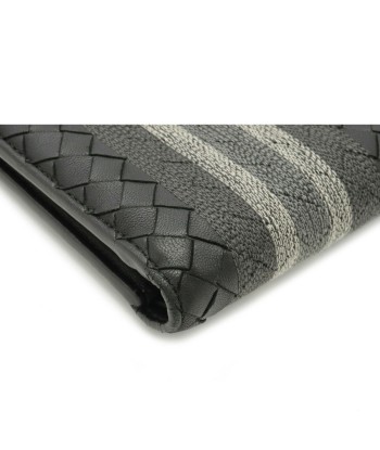 BOTTEGA VENETA Intrecciato Embroidered Detail Striped Bi-Fold Wallet Leather Black à prix réduit toute l'année